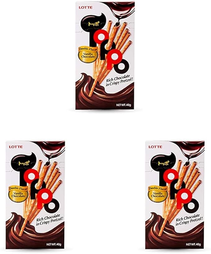 Lotte Toppo Vanilla Chocolate Flavour Pretzel Sticks, 40 g (Pack of 3)