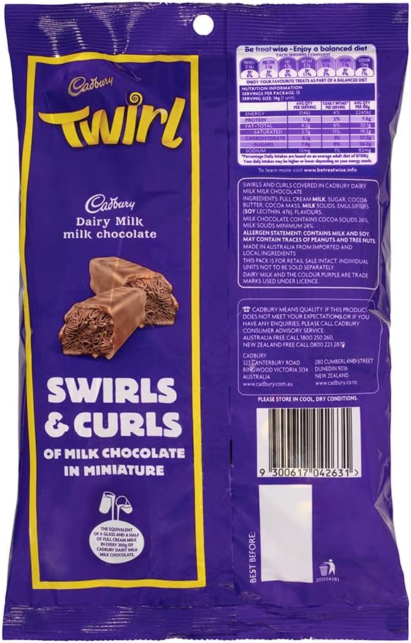 36pc Cadbury 168g Dairy Milk Chocolate Twirl Sharepack Choco Sweet Snack Treats - Image 2