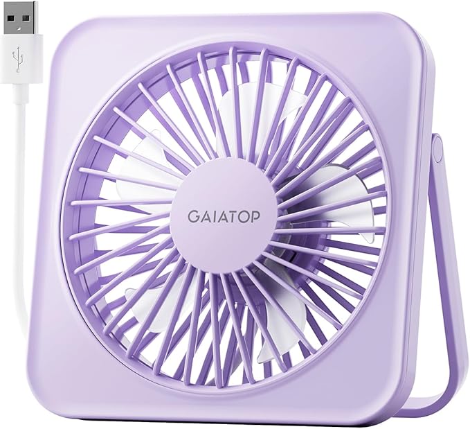 Gaiatop USB Desk Fan, 5 Inch Small Portable Table Top Desk Fan, Strong Wind, Ultra Quiet, 3 Speeds, 180° Tilt Folding, Mini Personal Cooling Essential for Office, Home, Bedroom, Dormitory, Kitchen, Purple
