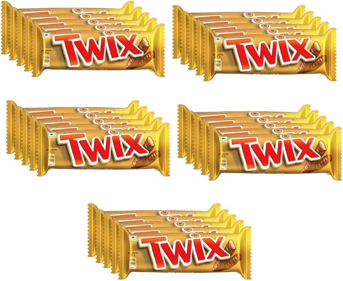Twix Caramel Cookie Chocolate Bar, Loaded with Soft Nougat, Chewy Caramel, & Crunchy Cookie, Premium Chocolate Pack for Sharing with Family & Friends, 50Gram, Pack of 25