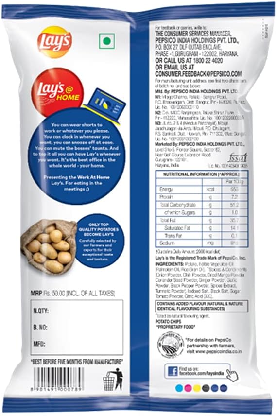 Lay’s Potato Chips, India’s Masala Magic Flavour, Crunchy Chips & Snacks , 82G/100G /115 Gram (Weight May Vary) - Image 3