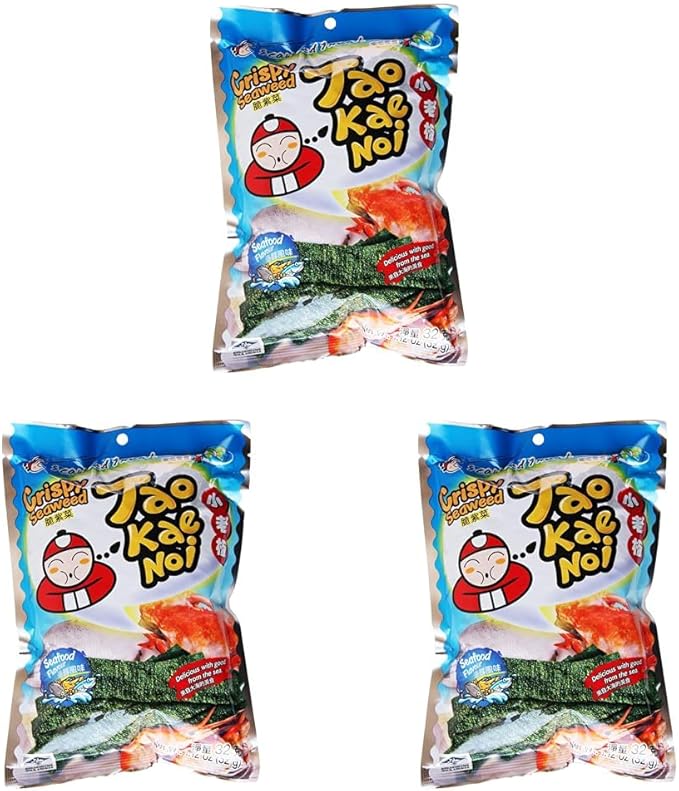 Tao Kae Noi Seafood Flavour Crispy Seaweed Snack, 32 g (Pack of 3)