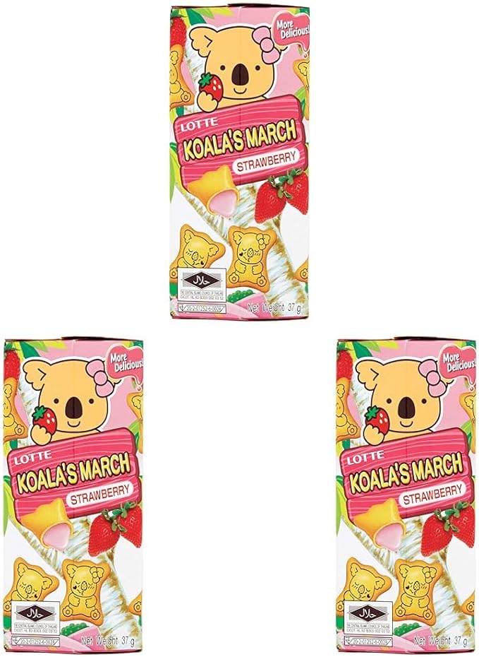 Lotte Koala’s March Strawberry Cream Filled Cookies, 37 g (Pack of 3)