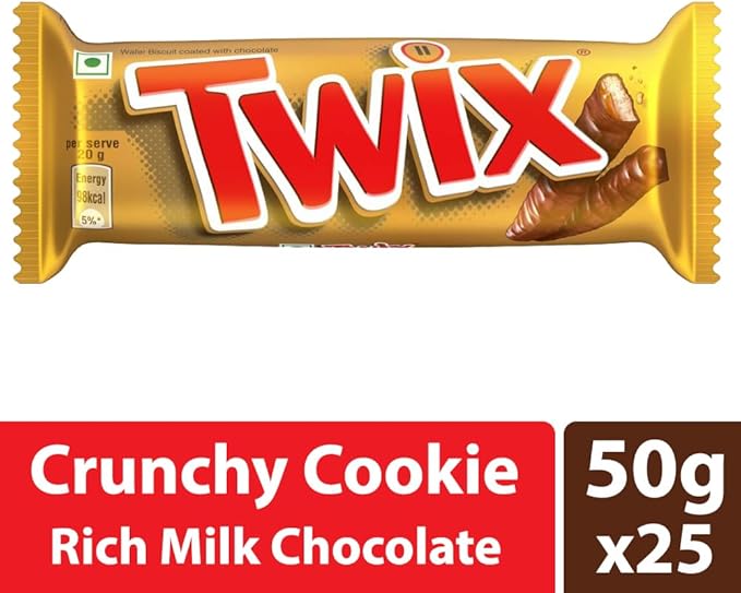 Twix Caramel Cookie Chocolate Bar, Loaded with Soft Nougat, Chewy Caramel, & Crunchy Cookie, Premium Chocolate Pack for Sharing with Family & Friends, 50Gram, Pack of 25 - Image 3
