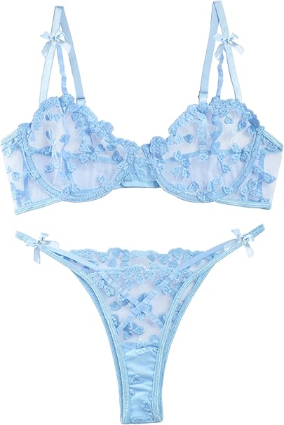 Lilosy Sexy Underwire Cute Gathered Suspender Embroidered Mesh Transparent Lingerie Set Transparent Panties Bra - Image 5