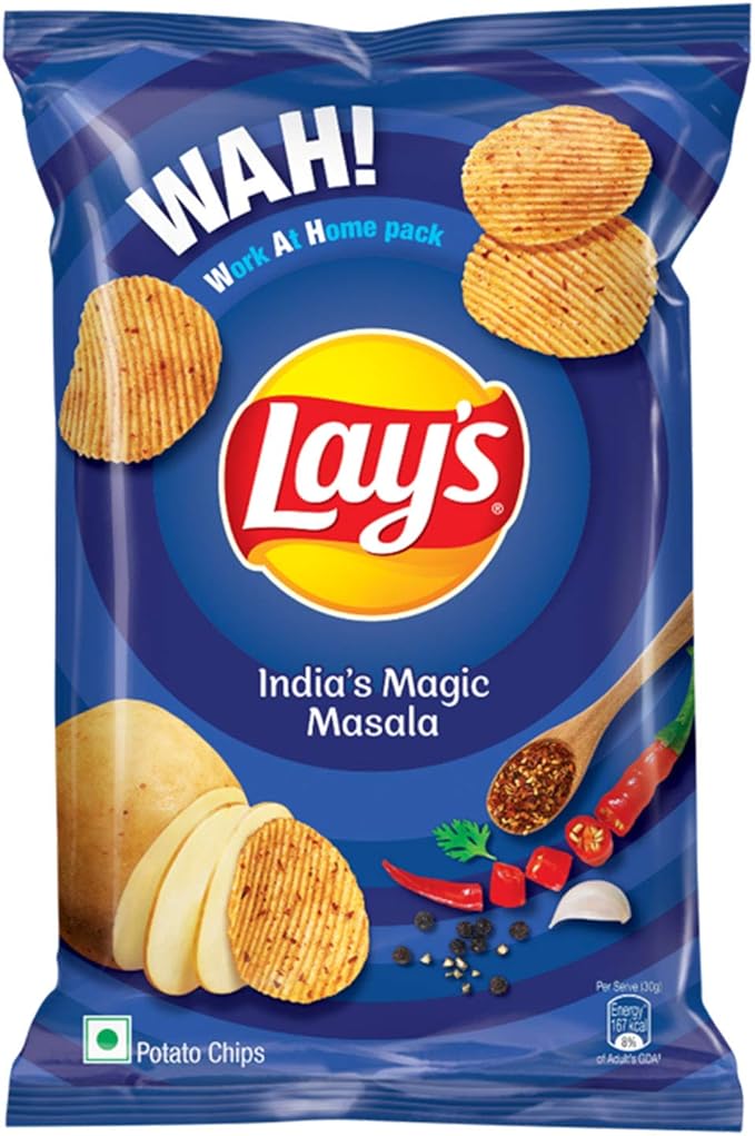 Lay’s Potato Chips, India’s Masala Magic Flavour, Crunchy Chips & Snacks , 82G/100G /115 Gram (Weight May Vary)