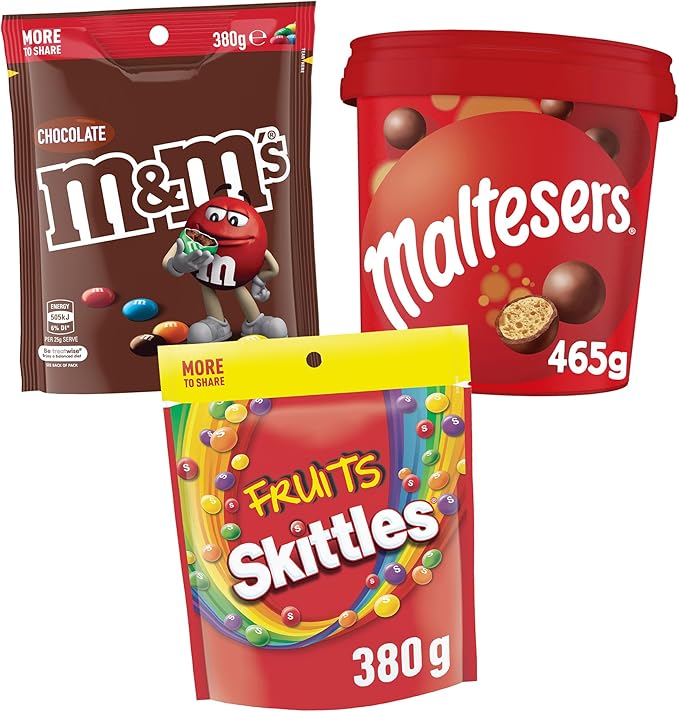Skittles Chewy Lollies & Chocolate Party Bundle (Maltesers, M&M’s, Skittles)
