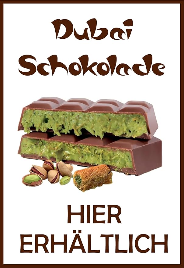 Daged Dubai Chocolate Here Available Sticker 23 x 16 cm Premium Chocolate Attentive Presentation – DS1