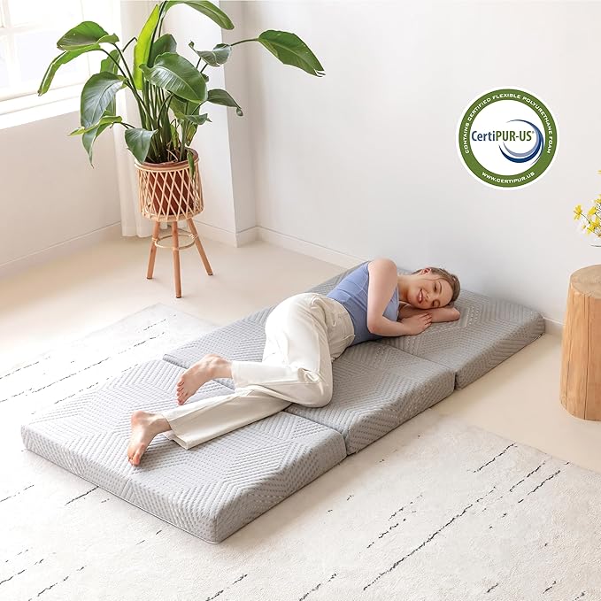 MLILY Tri-Fold Memory Foam Mattress, 4-Inch Single Folding Mattress with Foldable Washable Cover, Travel and Guest Pad, 75″ x 25″ x 4″, Gray - Image 2