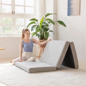 MLILY Tri-Fold Memory Foam Mattress, 4-Inch Single Folding Mattress with Foldable Washable Cover, Travel and Guest Pad, 75″ x 25″ x 4″, Gray