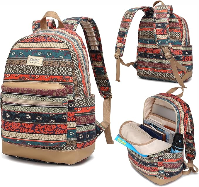 Kinmac New Boho Laptop Backpack with Massage Pad Shoulder Straps, Outdoor Travel Backpack, Fits Laptops up to 15.6 Inch