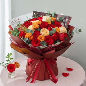 [Red roses and champagne roses combination] 14 red roses and 5 champagne roses