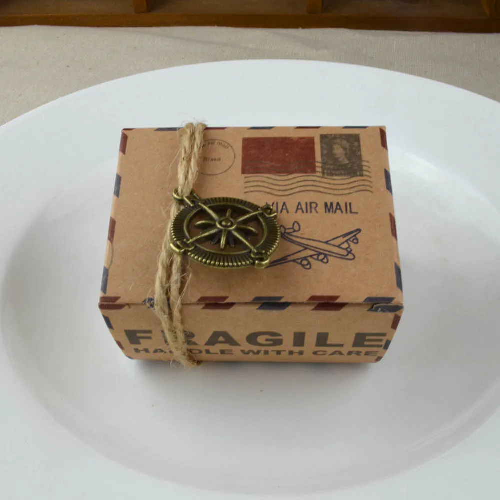 50 stks Kraftpapier Bonbondoos Oud Papier Vliegtuig Mail Geschenkdoos Chocolade Doos Aarde Kompas Verpakking Voor Reizen Bruiloft - Image 4