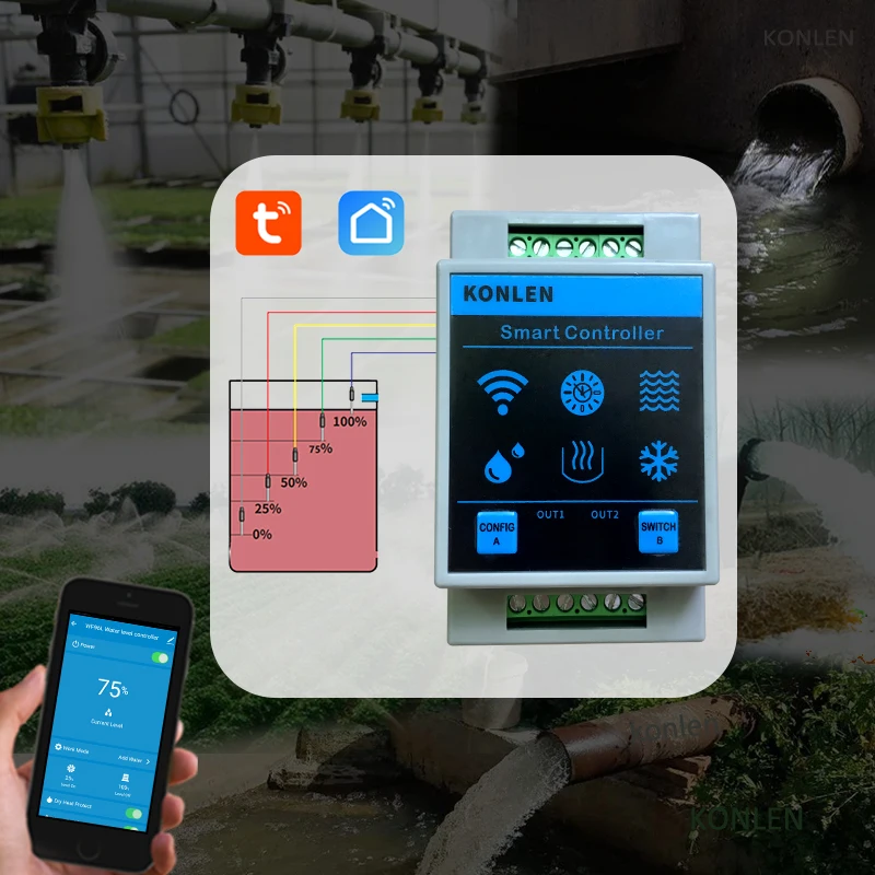 KONLEN Tuya Waterniveausensor WIFI Smart Home Lekkage Overstromingsalarm Controller Meter Zwembad Vape Tank Flow Detector Lekbescherming - Image 2