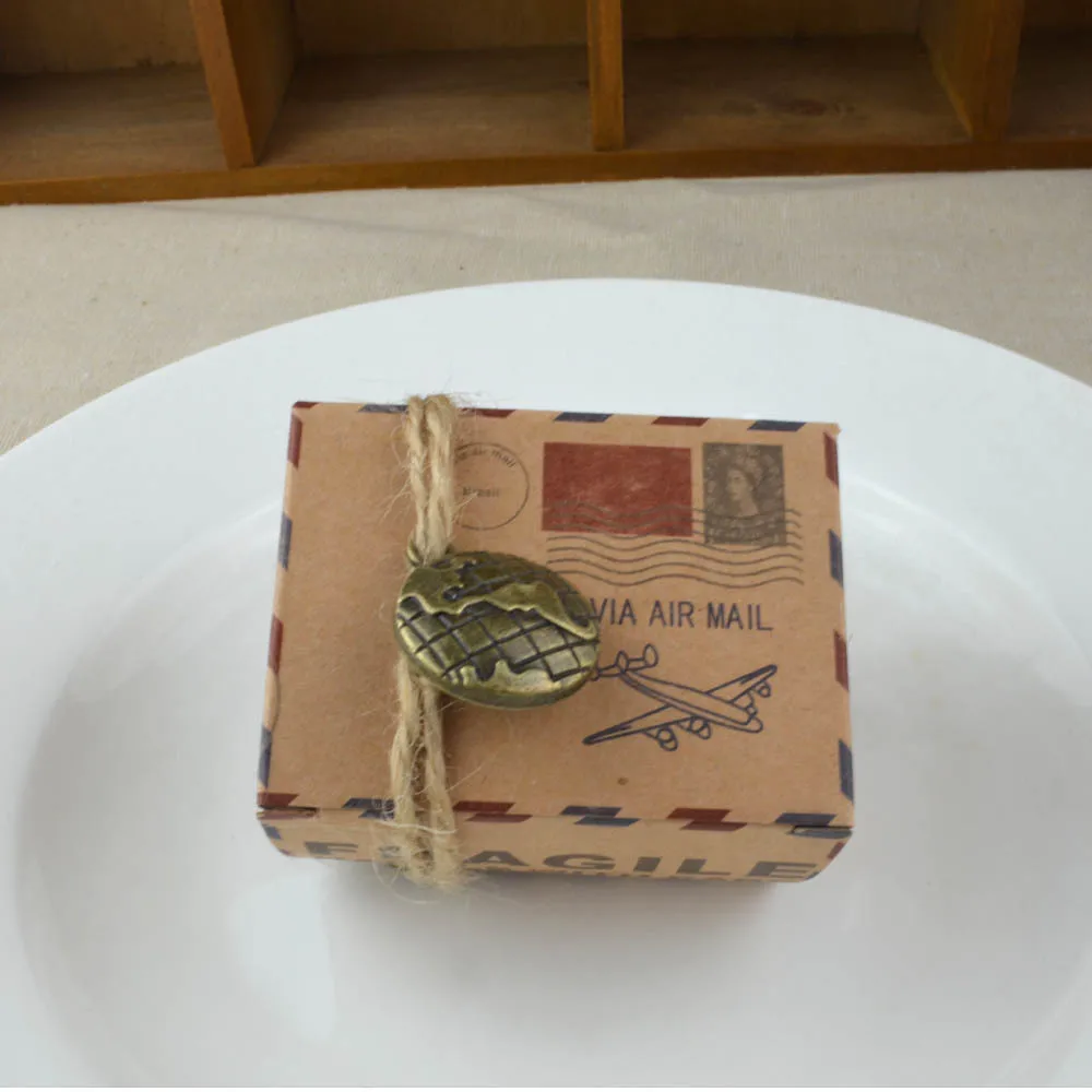 50 stks Kraftpapier Bonbondoos Oud Papier Vliegtuig Mail Geschenkdoos Chocolade Doos Aarde Kompas Verpakking Voor Reizen Bruiloft - Image 2