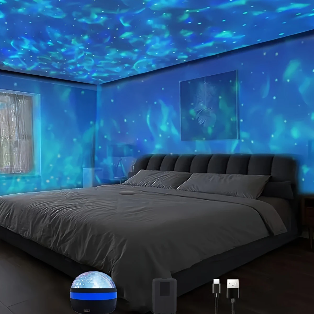 1pc LED Galaxy Star-projectorlicht, USB-aangedreven, waterrimpelgolf, op afstand bestuurbare slaapkamernachtlamp, voor feest, thuisbioscoop - Image 2