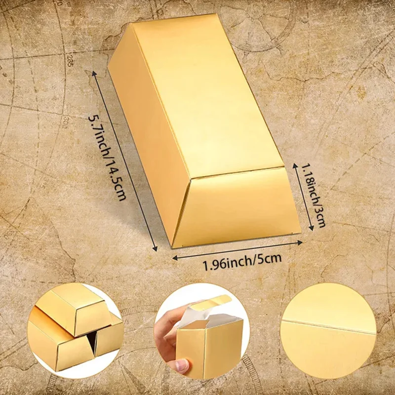 12 stks Gouden Repen Fake Bar Geschenkdoos Gouden Partij Gunst Chocolade Gouden Munten Folie Schat Baksteen Papier Dozen voor Party Casino hen - Image 2
