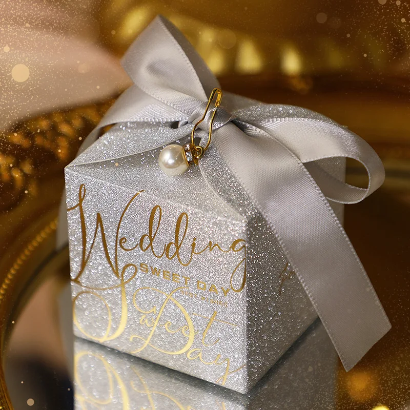 New Wedding Candy Box Met Parel Strik High-End Gift Chocolade Doos Hoge Kwaliteit Glitter Poeder Shell Gift doos - Image 5