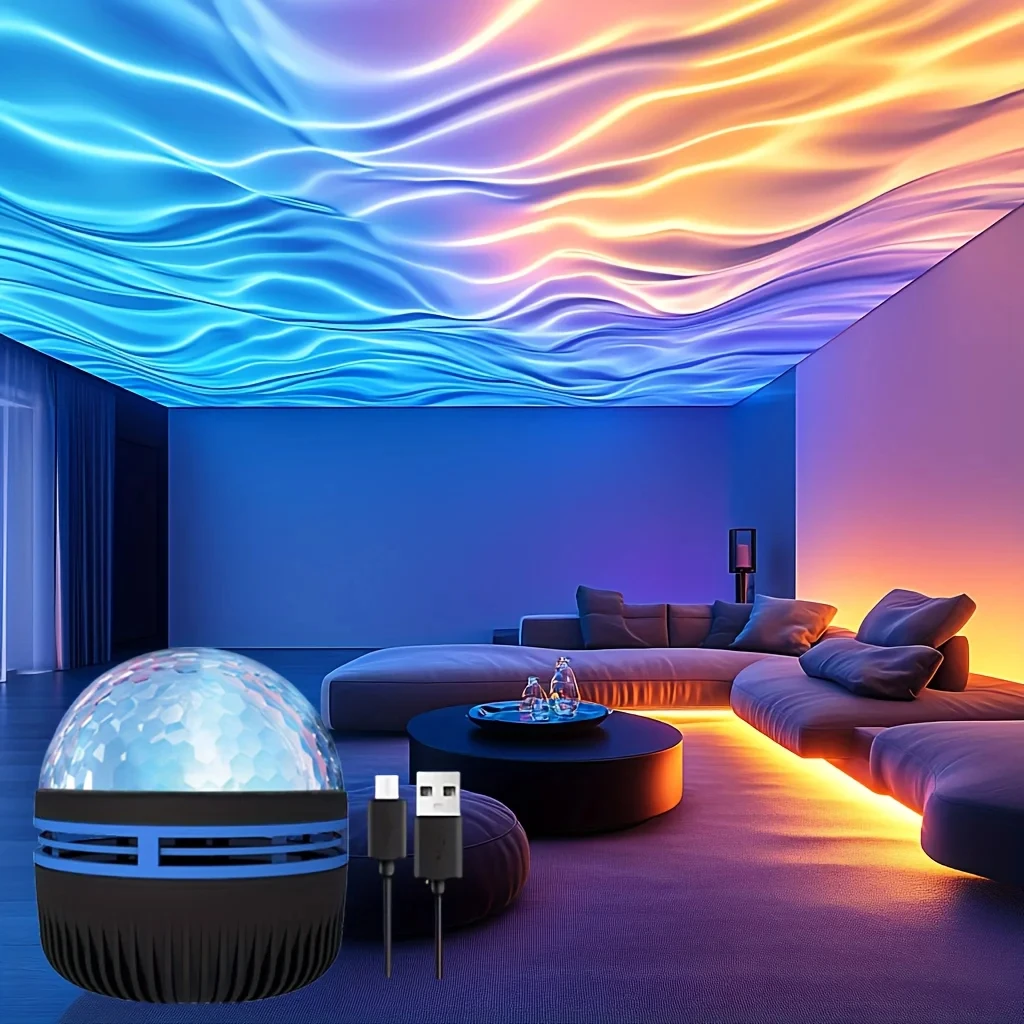 LED Waterrimpelingen Galaxy Projector Licht RGB Slimme Afstandsbediening Ster Aurora Lamp KTV USB Aangedreven Auto Roterende Thuis Slaapkamer - Image 4