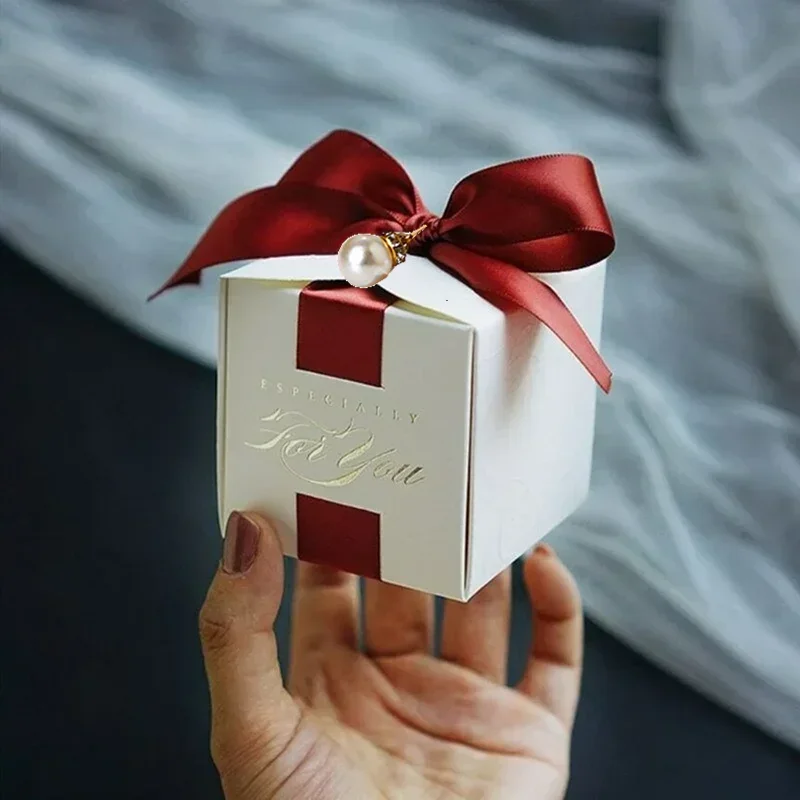 Bruiloft gunsten geschenkdoos met lint, snoep chocolade geschenkdozen souvenirs verpakking voor baby shower verjaardag evenement feestartikelen - Image 4