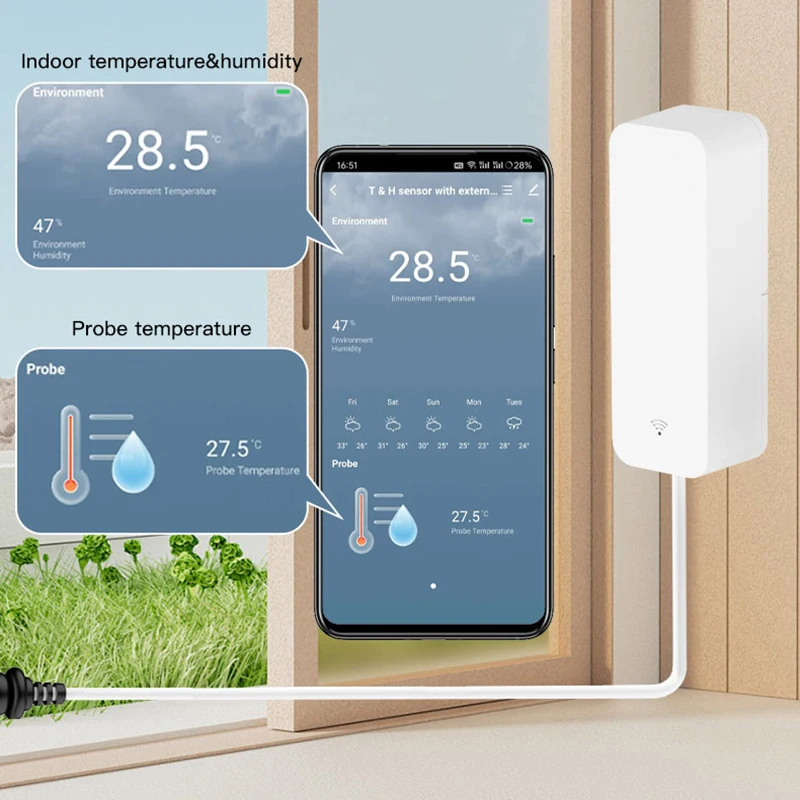 Alarmest Tuya WiFi temperatuur-vochtigheidssensor met externe sonde voor Smart Home Hygrometer APP-monitoring voor planten Aquarium - Image 4