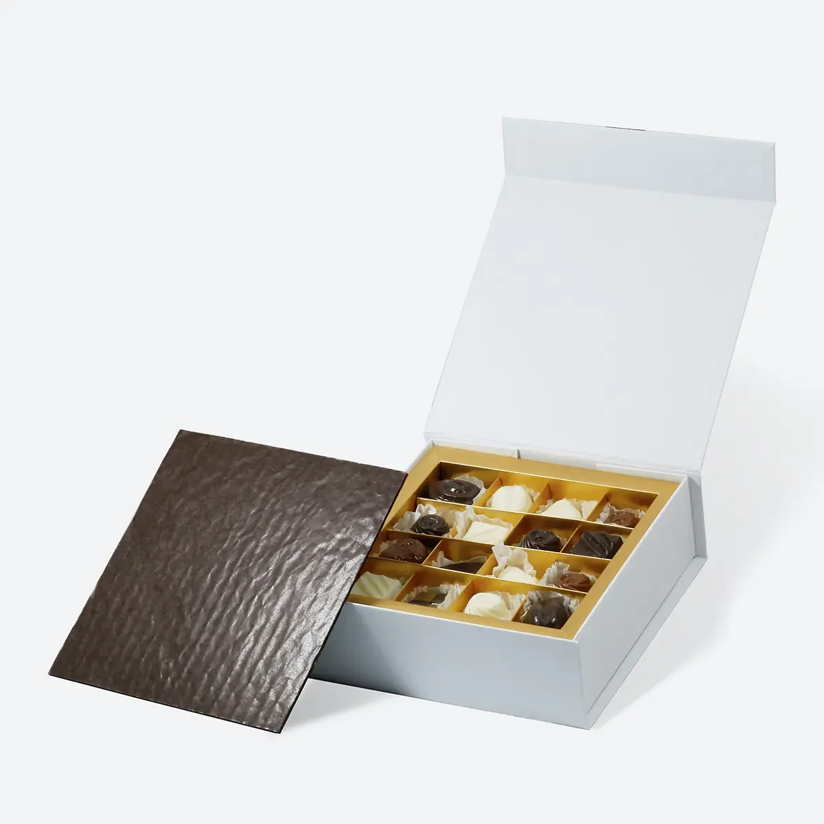 A6 Vierkant Luxe 16 Stuks Chocolade Magnetische Sluiting Stijve Geschenkdoos Aangepast Logo Bruiloft/Verjaardag/Verpakking Milieuvriendelijk