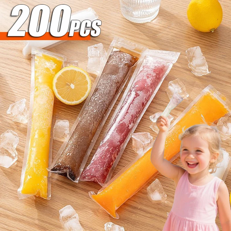 50~200PCs Disposable Ice Popsicle Mold Bags BPA Free Freezer Tubes Ice Candy Pops with Zip Seals for Kids Healthy Snacks