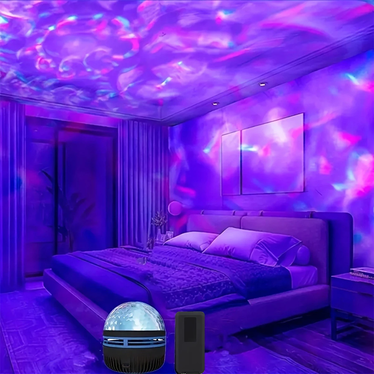 1pc LED Galaxy Star-projectorlicht, USB-aangedreven, waterrimpelgolf, op afstand bestuurbare slaapkamernachtlamp, voor feest, thuisbioscoop