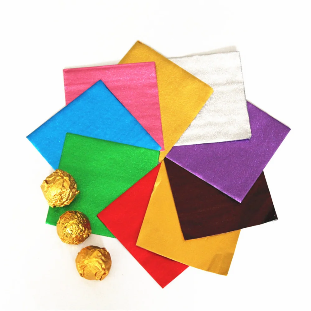 100 stks 8x8 cm Aluminiumfolie Inpakpapier Vellen Folie Snoep Pakket Papier Chocolade Snoep Suiker Voedsel diy Bakken Levert - Image 5
