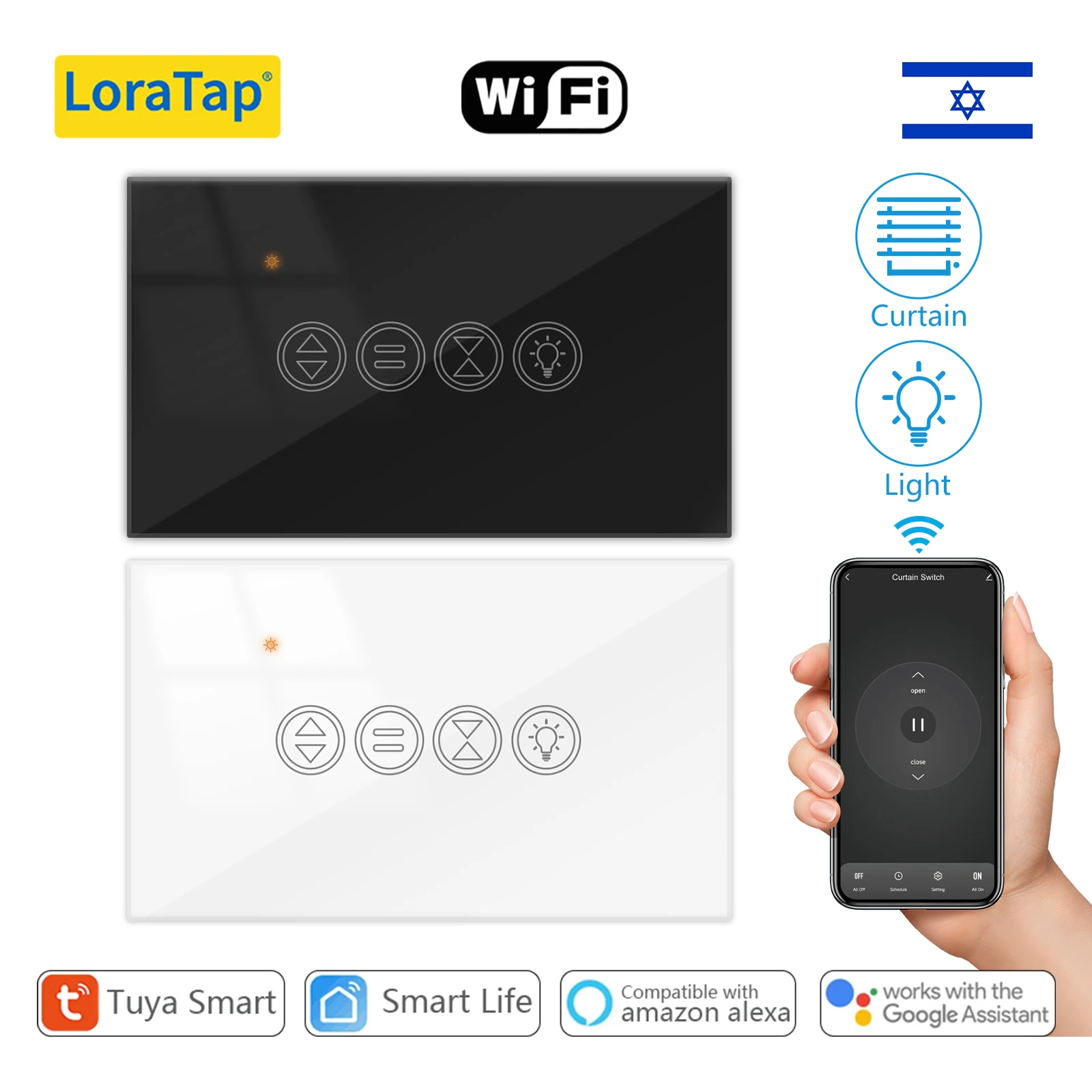 LoraTap Tuya Smart Rolluik Lichtschakelaar Google Assistant & Alexa Compatibele afstandsbediening Timerfunctie voor Smart Home