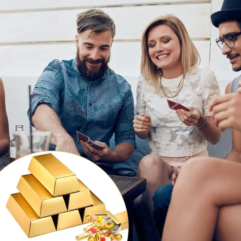 12 stks Gouden Repen Fake Bar Geschenkdoos Gouden Partij Gunst Chocolade Gouden Munten Folie Schat Baksteen Papier Dozen voor Party Casino hen - Image 3