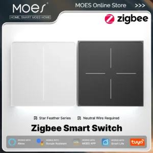 MOES Tuya ZigBee Star Feather-serie Smart Touch-schakelaar met neutraal lichtscène 2in1 APP-afstandsbediening met Alexa Google Home