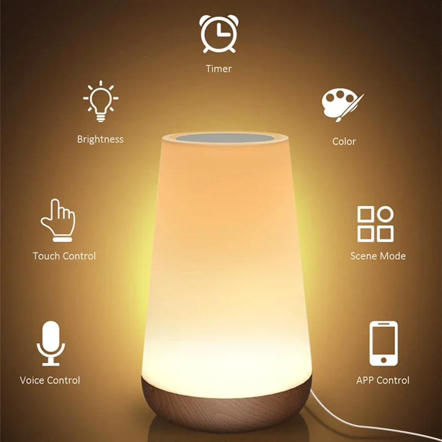 Tuya WiFi Smart Nachtlampje Werk met Alexa Google Home Nachttafellamp Nachtkastje Dimbaar Meerkleurig Slaapkamer Decor Nachtverlichting - Image 6