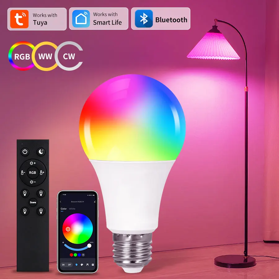 Tuya Smart LED-lamp E27 9W 220V Bluetooth RF Afstandsbediening Groepscontrole Smart Life RGB Spotlight voor Bar Slaapkamer Decorverlichting