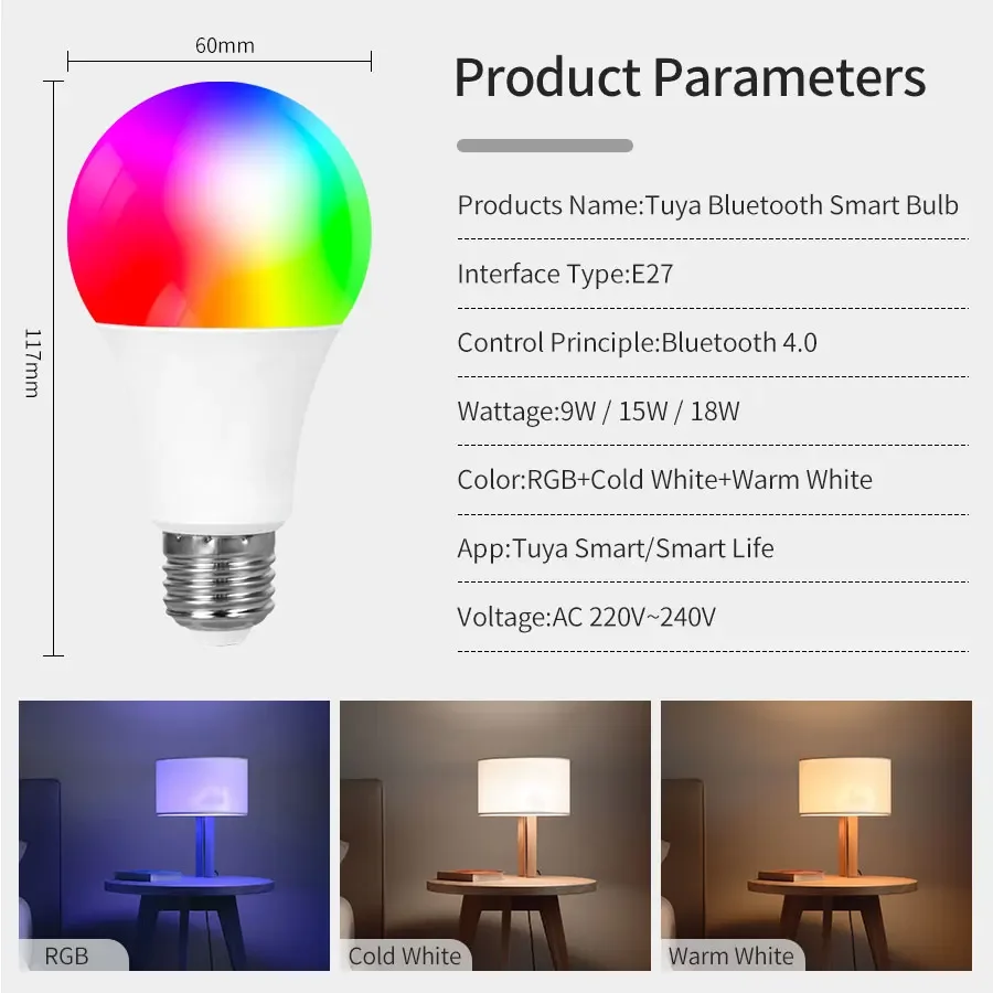 Tuya Smart LED-lamp E27 9W 220V Bluetooth RF Afstandsbediening Groepscontrole Smart Life RGB Spotlight voor Bar Slaapkamer Decorverlichting - Image 6