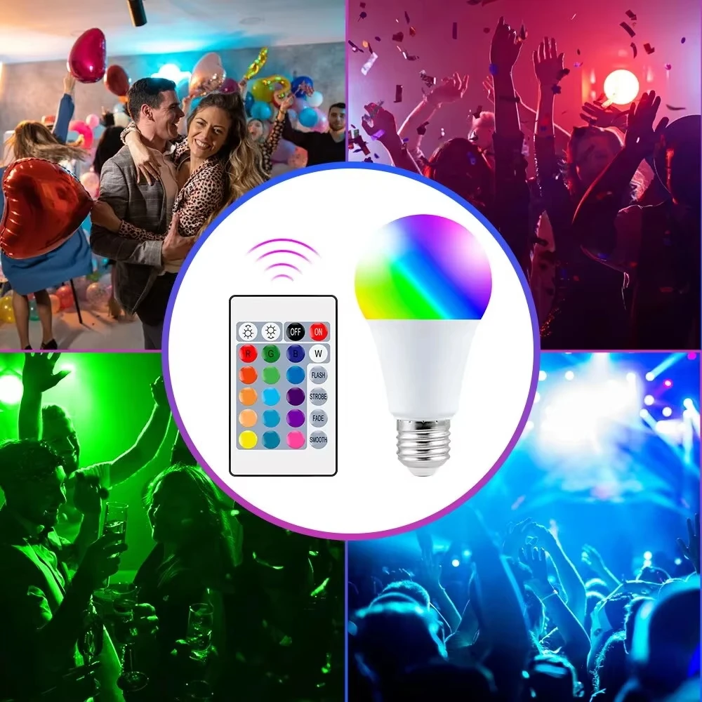 16 kleuren RGB-lamp LED veelkleurige lamp E27 220V huishoudelijke verlichting dimbaar 24-sleutel afstandsbediening slimme lamp sfeerlicht - Image 5