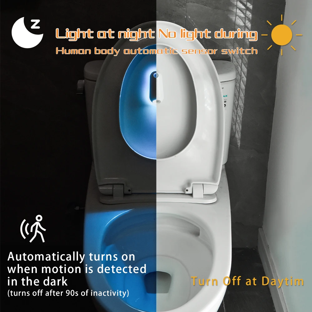 LED Smart Motion Sensor Nachtlampje, Toiletbrilverlichting, USB oplaadbare 8 Kleuren Lamp voor Zomergang WC Camping Home Decor - Image 4