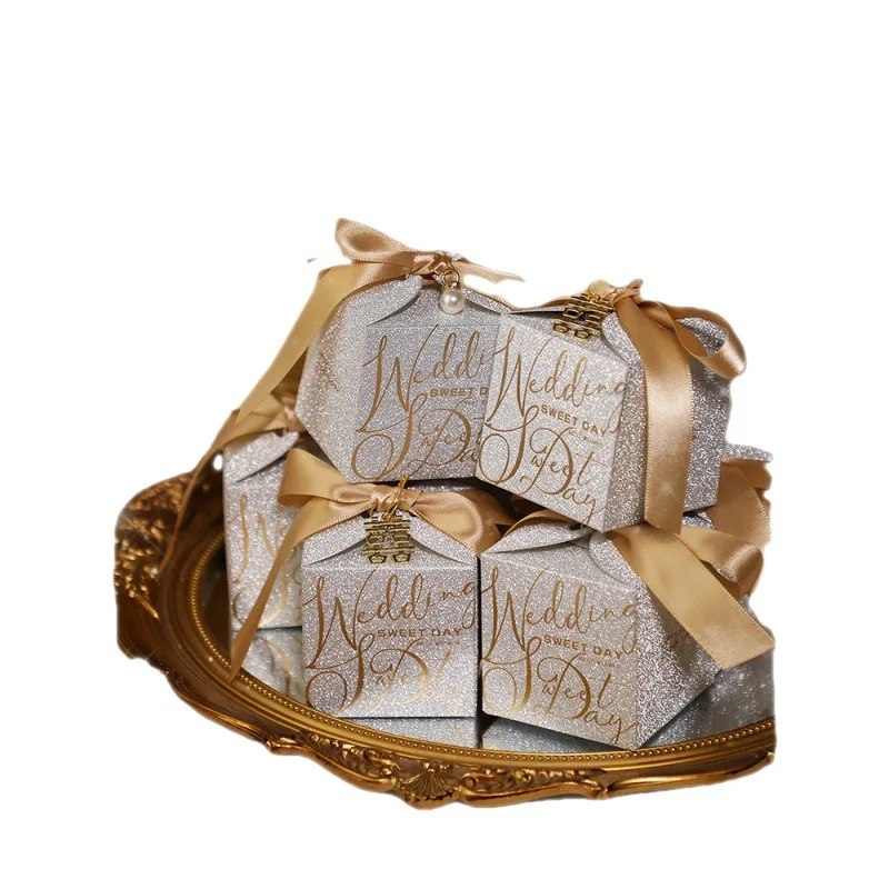 New Wedding Candy Box Met Parel Strik High-End Gift Chocolade Doos Hoge Kwaliteit Glitter Poeder Shell Gift doos - Image 2