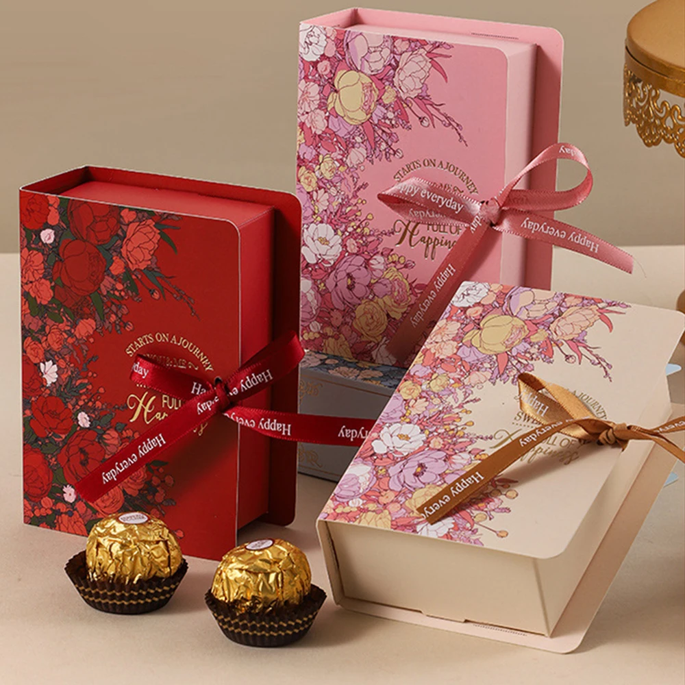 Prachtige chocolade geschenkdoos boekvorm geschenkverpakking met lint kartonnen snoep huidige doos voor bruiloft Valentijnsdag - Image 4