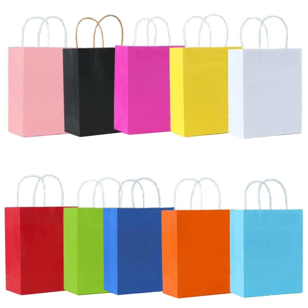 5-50 Stuks Papieren Geschenkzakken Met Handvatten 10 Kleuren Kraft Bruin Papier Feestartikelen Cadeau Tteat Zakken voor Verjaardag Bruiloft Baby Douche