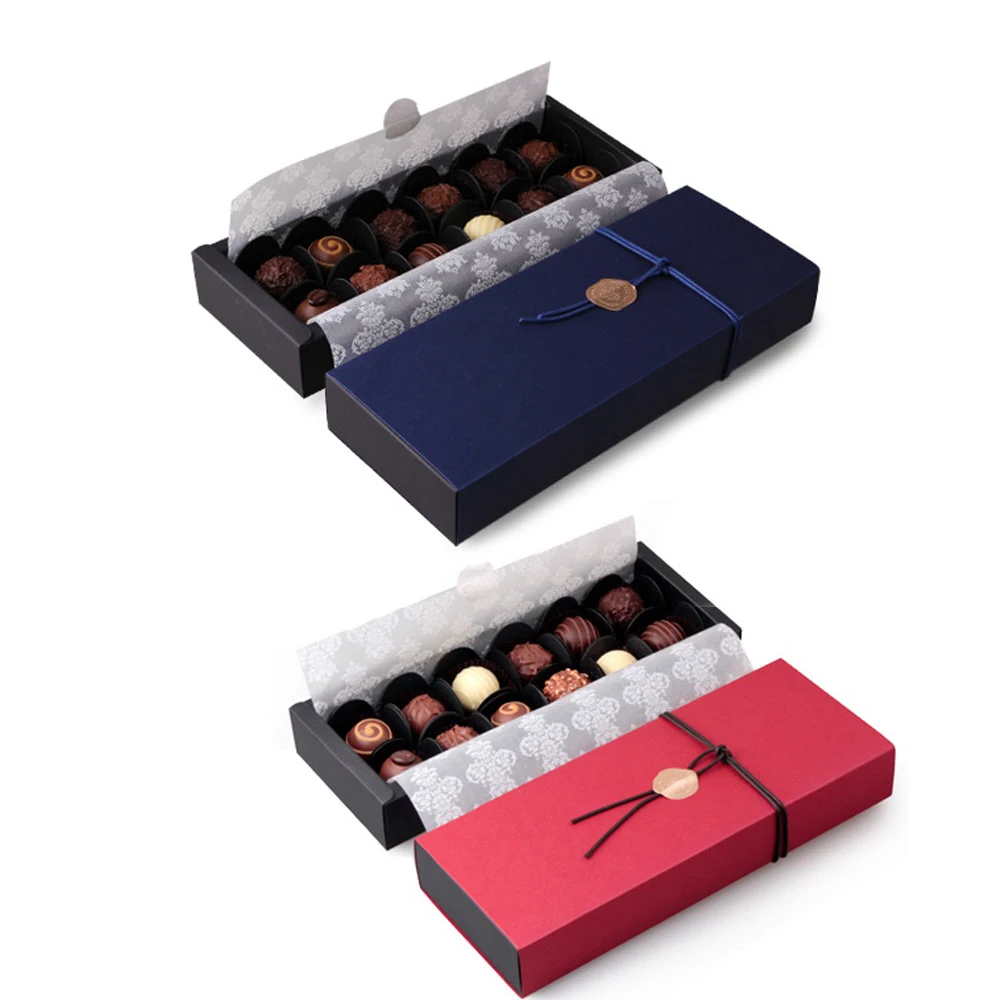 24*9*3.5 CM 10 set diepe saffier blauw rood Chocolade Papier Doos valentijn Kerst Verjaardagsfeestje Geschenken verpakking Opbergdozen