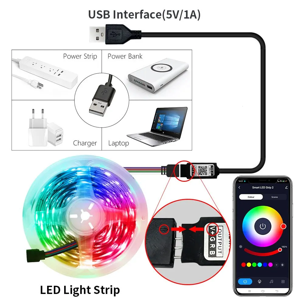 Smart Bluetooth Led Strip Verlichting RGB 2835 5 V USB Smart Leven App Gecontroleerd voor Desktop Scherm TV BackLight flexibele Diode Tape - Image 3