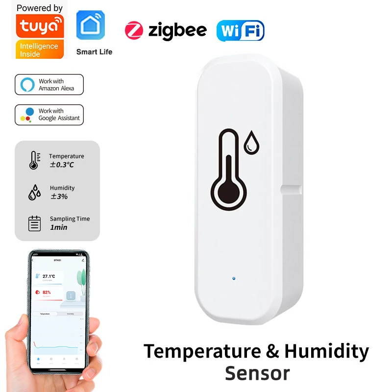 Tuya WiFi/ZigBee temperatuur- en vochtigheidssensor Smart life APP Afstandsbediening binnenthermometer voor thuiswerk met Alexa Google Home