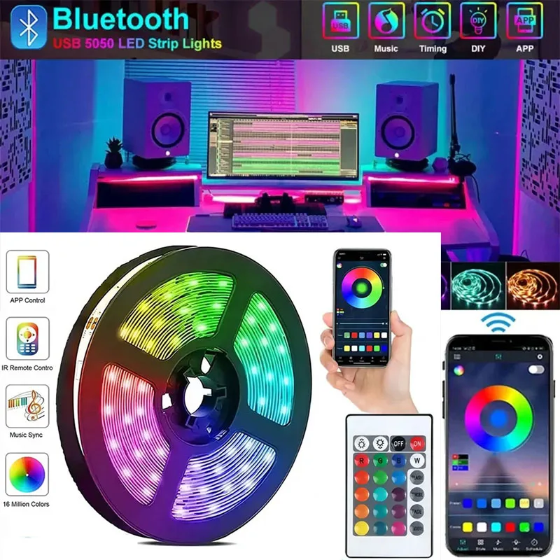 Smart LED Strip Verlichting 5050 RGB Bluetooth APP Afstandsbediening USB 5 V Led Tape Diode Flexibele Lint Lamp Kerst kamer Decor