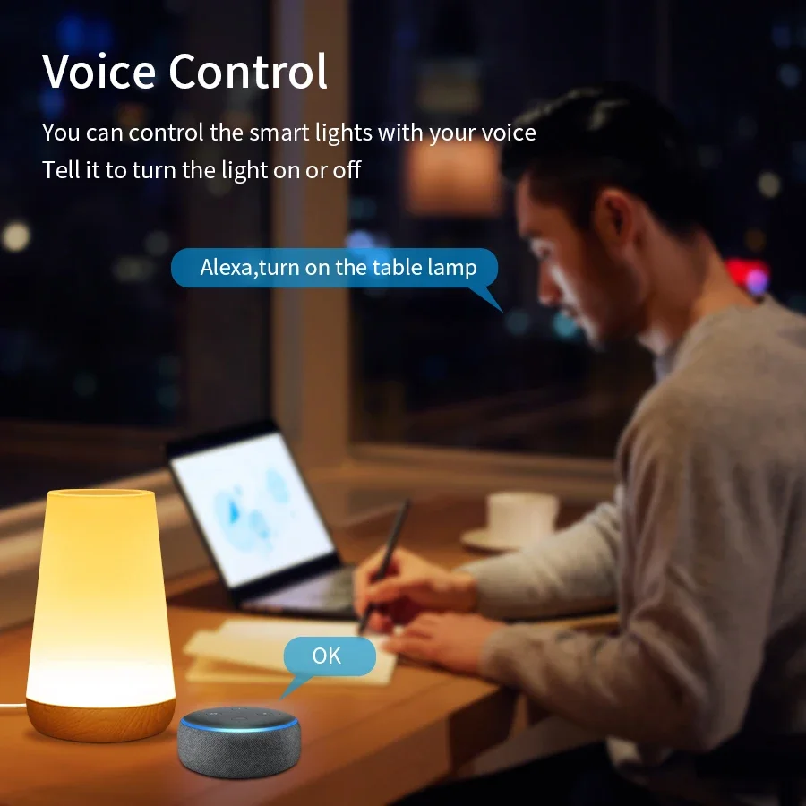 Tuya WiFi Smart Nachtlampje Werk met Alexa Google Home Nachttafellamp Nachtkastje Dimbaar Meerkleurig Slaapkamer Decor Nachtverlichting - Image 2