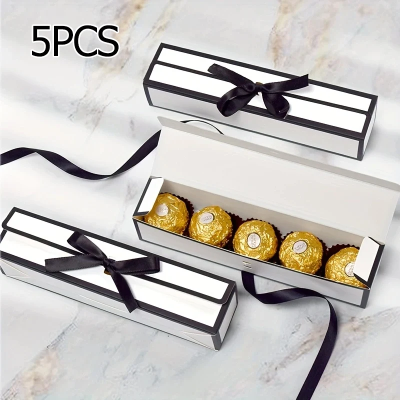 5 STKS Rechthoekige Strik Valentijnsdag Chocolade Geschenkdoos, Hepburn Stijl, Koreaanse Versie, Enkele Compartiment Lange Snoepdoos