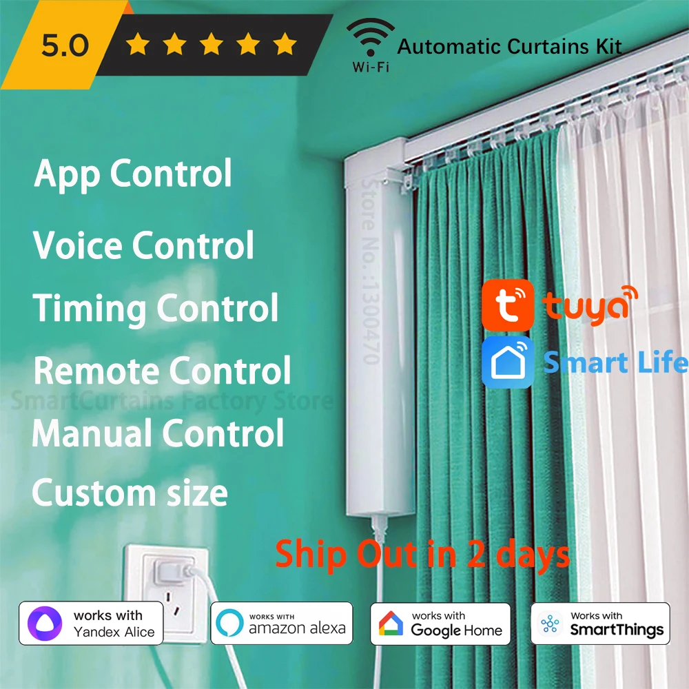 Goedkope Tuya 3e generatie Kortere WiFi Gordijn Motor Elektrische somfy Track Rail Rod Automatisch Systeem Smart Home Gordijnen Afstandsbediening gordijn automatisch smart life electric curtain gordijn rails
