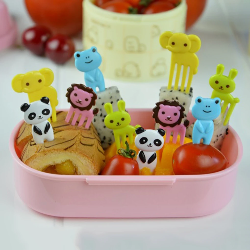 10pcs Animal Farm Fruit Fork Mini Cartoon Children Snack Cake Dessert Food Pick Toothpick Bento Lunches Party Decor Random Color - Image 2