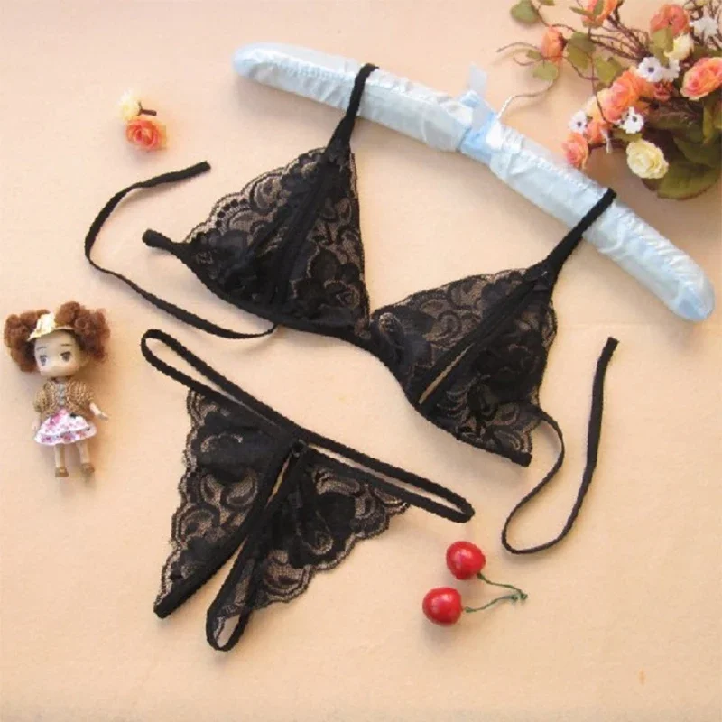 Women Erotic Lingerie Hot Transparent Open Crotchless Sexy Lenceria Lace Underwear Sex Bra + T Pants Exotic Apparel Baby Dolls