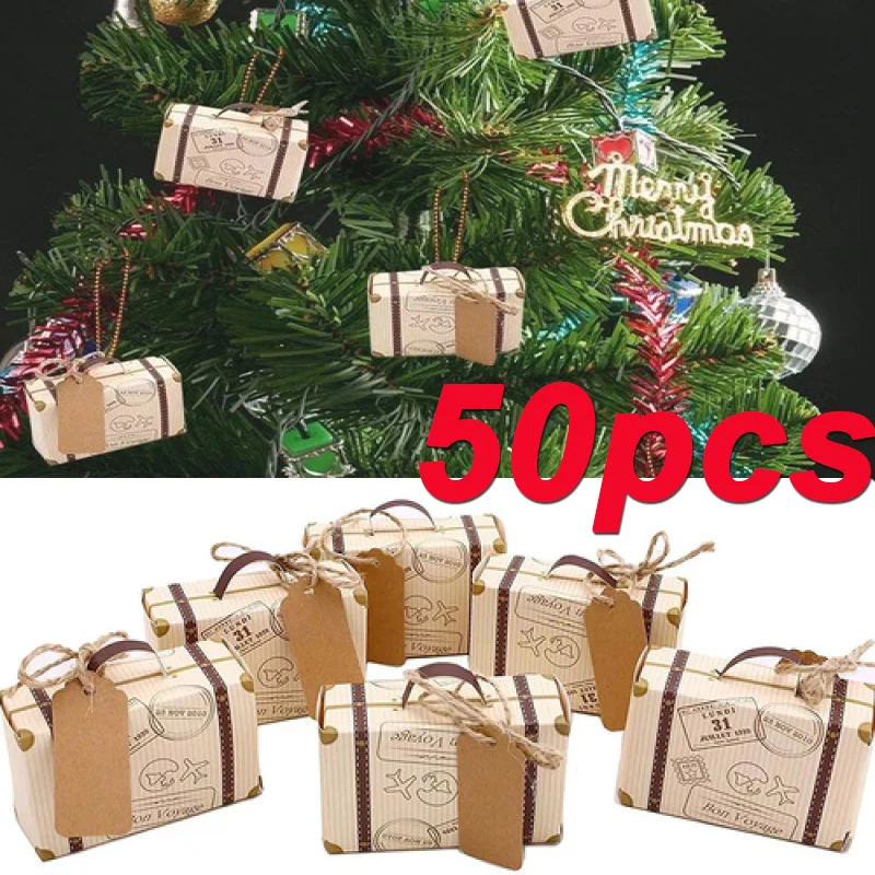 50 stuks Mini Reiskoffer Bonbondoos Kraftpapier Chocolade Gunst Geschenkdoos Verpakking Zak Bruiloft Verjaardagsfeestje Decoratie